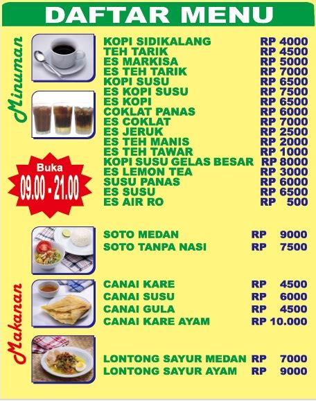 Keterangan Harga Makanan dan Minuman