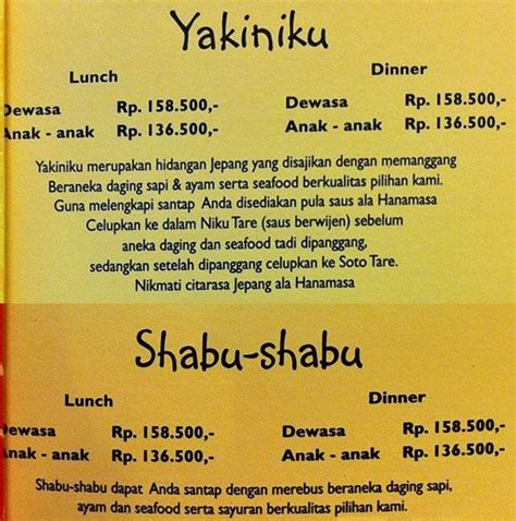 Harga Makan di Restoran Hanamasa Semarang