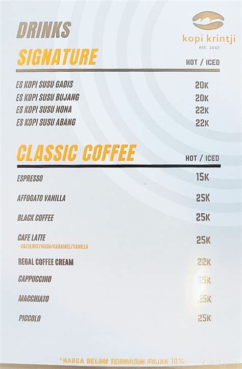 Harga Menu Kopi Krintji