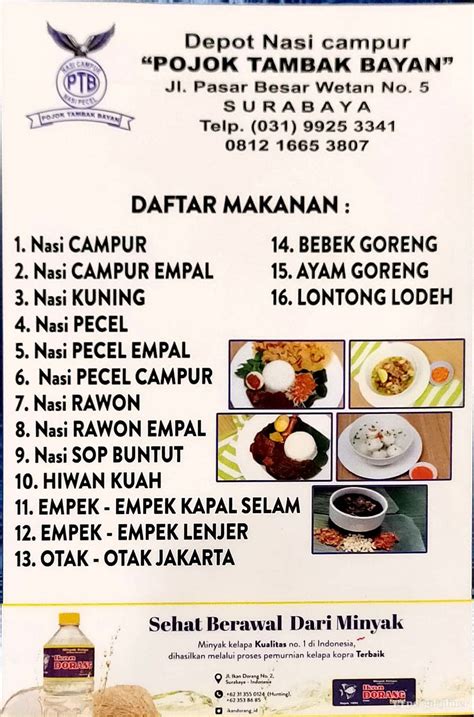 Harga Nasi Campur Tambak Bayan Surabaya