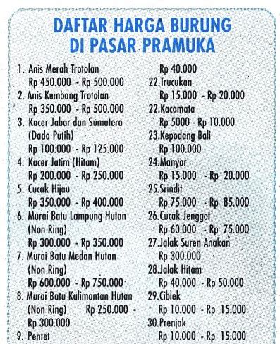 Perbandingan Harga Burung Pancawarna di Pasar Pramuka